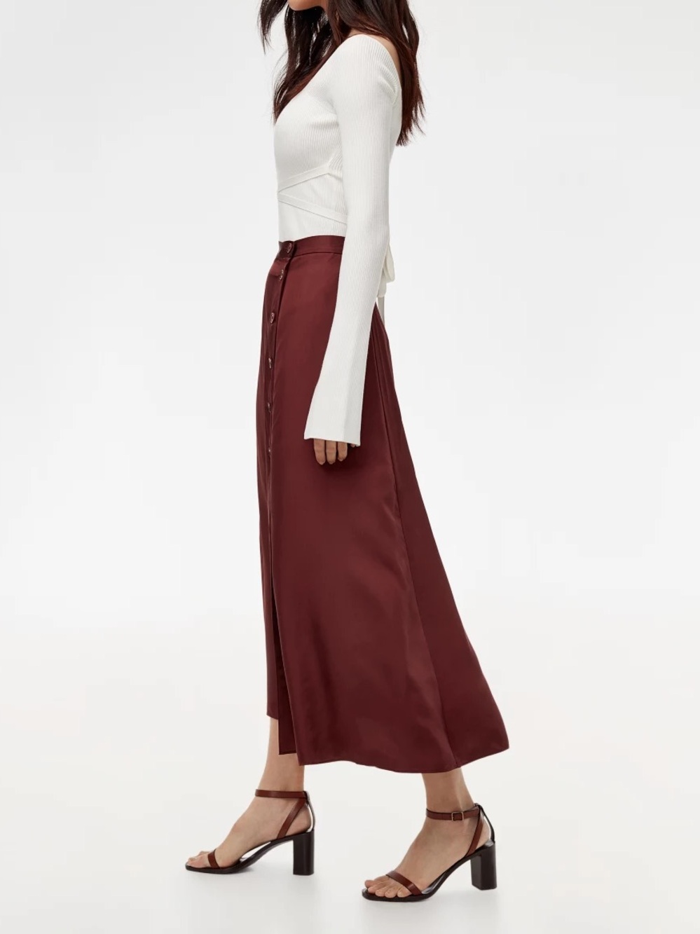 Aritzia Wilfred Fournier Satin Long Midi Skirt in Truffle - Picture 2 of 12